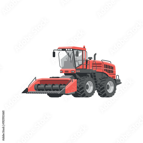 Red agricultural harvester tractor illustration on white background