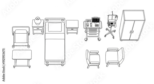 Medical equipment arrangement in a hospital setting, ready for patient care and treatment.