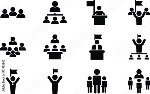 Collection of black silhouette representing leadership teamwork and hierarchy group