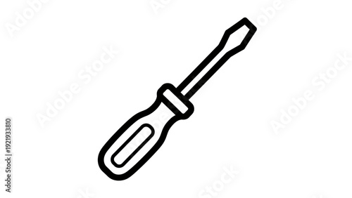 A simple black and white vector illustration of a flathead screwdriver