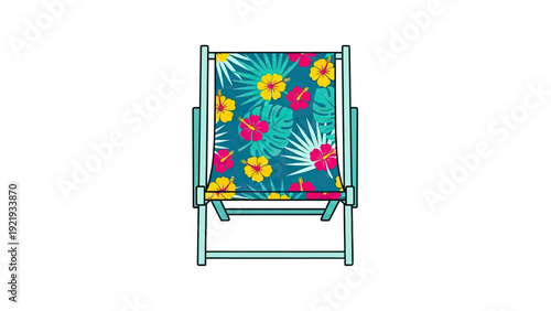 Vector illustration of a teal beach chair with tropical floral pattern on the seat
