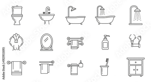 Collection of bathroom icons and symbols for design.