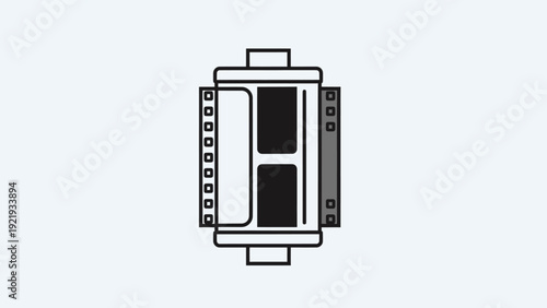 An abstract, graphic representation of a film roll, with internal black and white sections