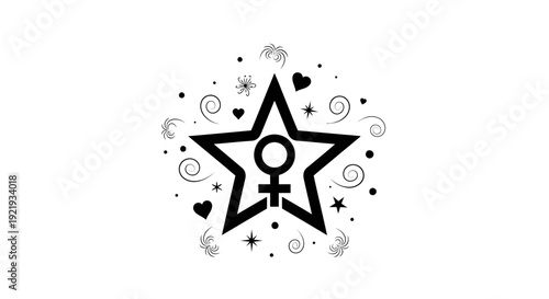 Female symbol inside star shape icon.