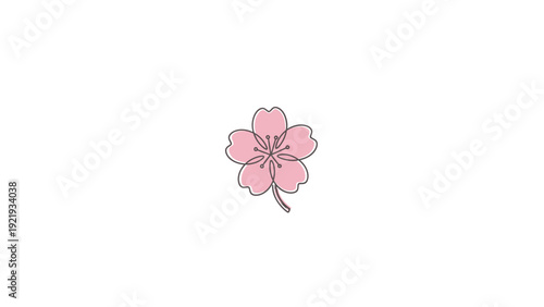 A minimalist pink flower design on a white background, central focus. Outlined in brown
