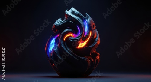 A dark, foreboding geological artifact found in deep shadow, radiating an eerie, mystical presence and suggesting secrets of the earth, power, old, eerie