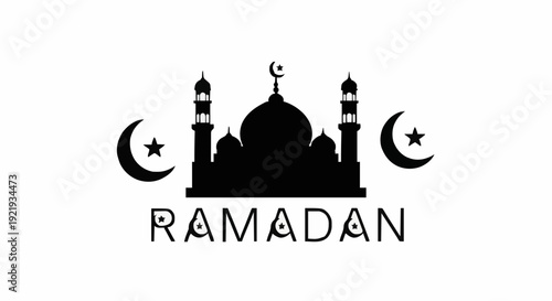 Eid Mubarak mosque silhouette vector 