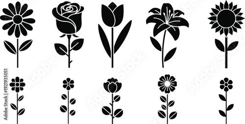 set of silhouettes of flowers