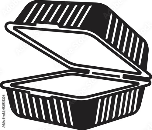 Open food container illustration, Takeaway food container, open box for carrying meal, graphic illustration
