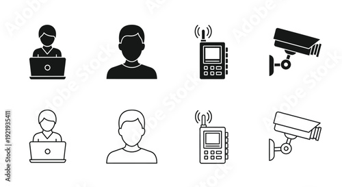 User icons and surveillance technology are presented.