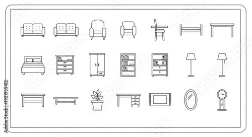 Collection of hand-drawn furniture icons for interior design.