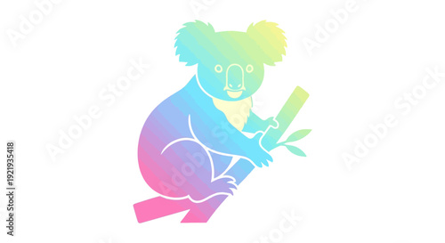 Colorful Koala Eating Leaves Silhouette Graphic.