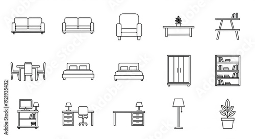 Collection of hand drawn furniture and home decor sketches.