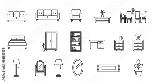 Collection of Hand Drawn Furniture Icons for Interior Design.