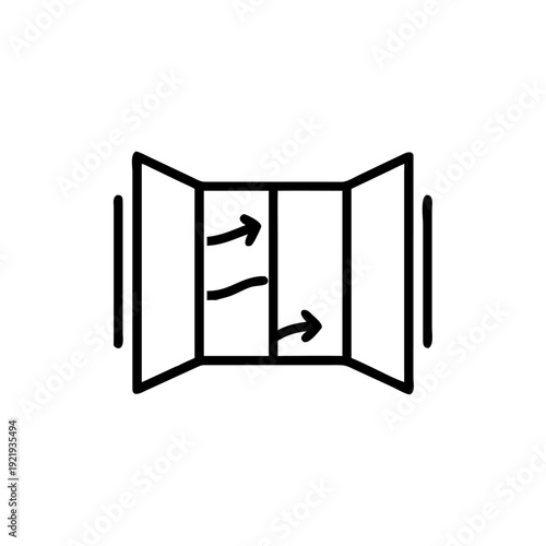 illustration of an open metal cage door and iron gate isolated on white and black backgrounds featuring a minimalist architectural jail design with a window and empty interior furniture