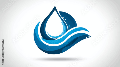 Abstract logo depicting a water droplet and wave elements in shades of blue with a white background