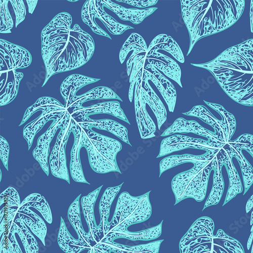 Tropical vector pattern with palm leaves. Hawaii summer background for cover, print, banner, wallpaper, interior, clothing. Summer illustration.
