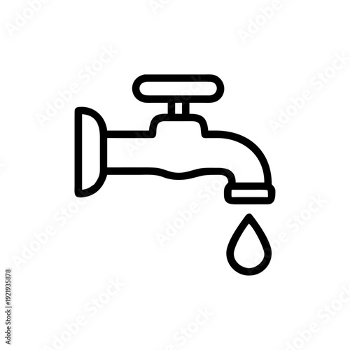 Water Faucet Tap with Single Drop Isolated Vector Icon