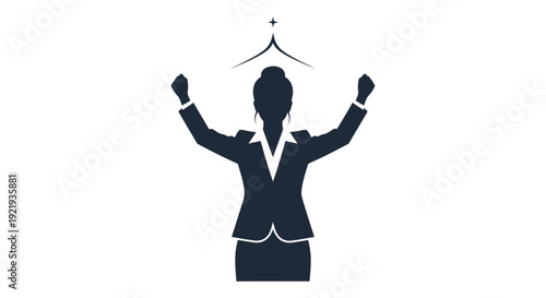 Businesswoman Celebrating Success With Arms Raised.