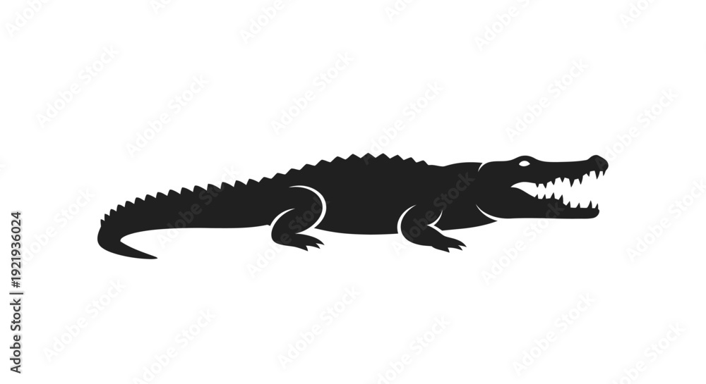 Fototapeta premium Black silhouette of an alligator.
