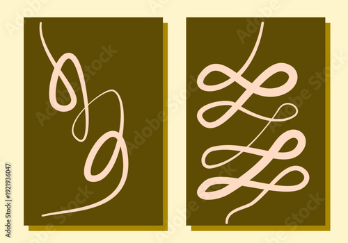 Wall art gallery set featuring abstract boho line decor in mid-century style. Beige and terracotta tones on fine canvas with sun and moon elements, rising sea turtle line art,