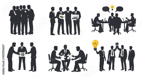 Business Meeting Silhouettes Collection Diverse Scenarios.