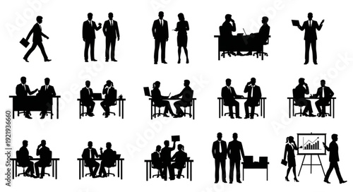 Business Meeting Silhouettes Collection Diverse Scenarios.