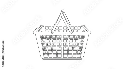 Empty wire or plastic shopping basket with handles used for carrying items while browsing in a retail store or local market environment.
