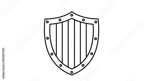 Medieval style shield with a vertical striped pattern and rivets used for protection defense and traditional heraldic display.