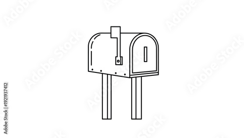 Classic suburban mailbox on a post with an upright flag indicates that there is outgoing mail ready for carrier collection.