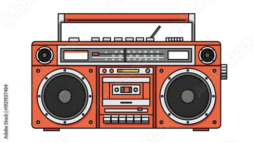 Orange and gray retro boombox with large speakers and a cassette deck represents eighties music and local street culture.