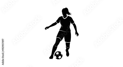 Female Soccer Player Kicking Ball.
