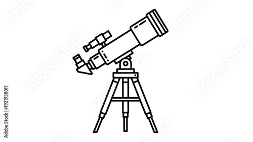 Astronomical telescope mounted on a tripod for stargazing and scientific exploration of the night sky in a simple line art illustration.