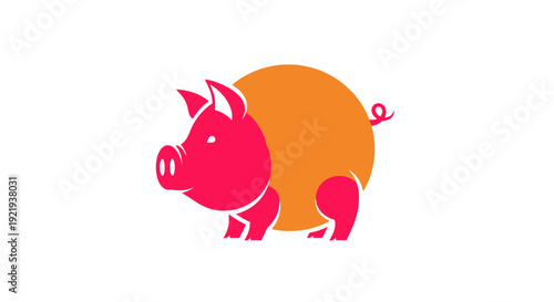 Colorful Pig Animal Illustration Side View.