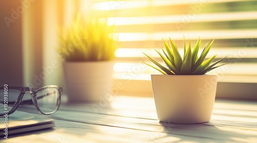 Potted succulent plants bathed in soft sunlight near a window, symbolizing mental health awareness and support.