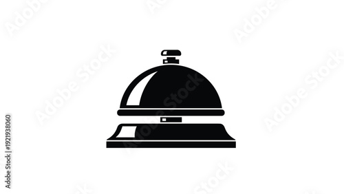 Black service bell icon typically found on hotel reception desks or counters for summoning assistance in a bold silhouette style.