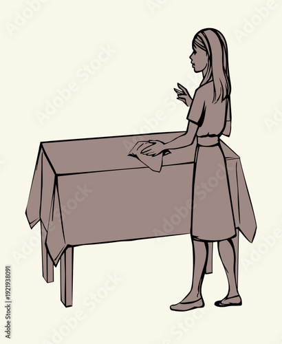 Vector drawing. The servant girl