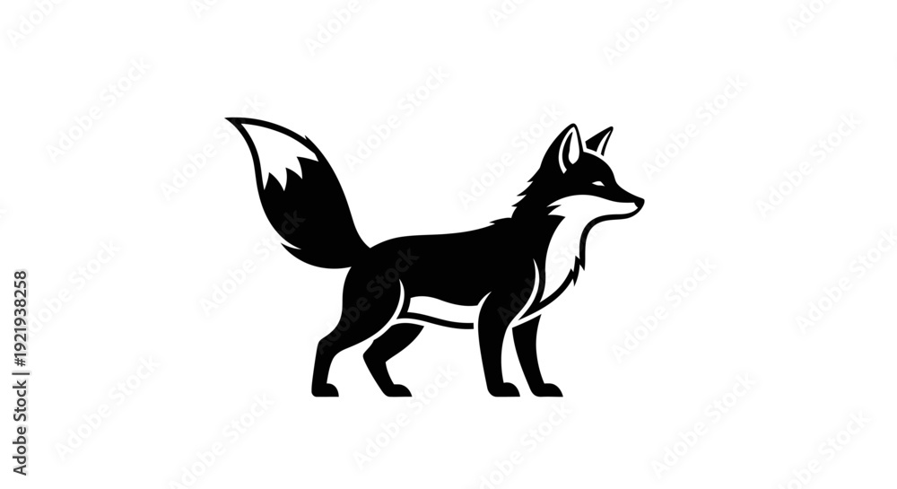 Fototapeta premium Black silhouette of a fox standing.