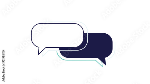 Two stylized speech bubbles in blue and white representing communication, dialogue, social media interaction, and chat messaging.