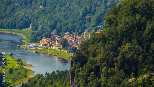 Photos Elbe river with village in saxon switzerland