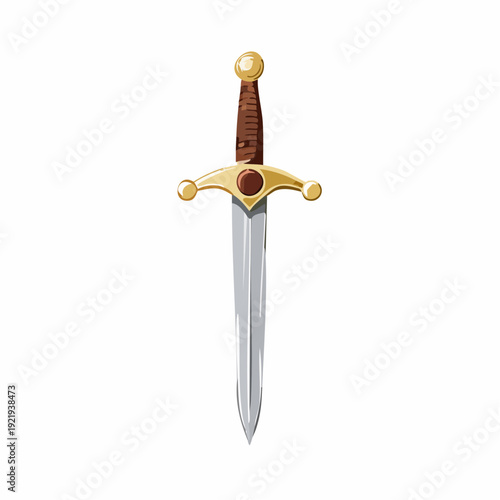 Medieval sword with brown handle and gold guard