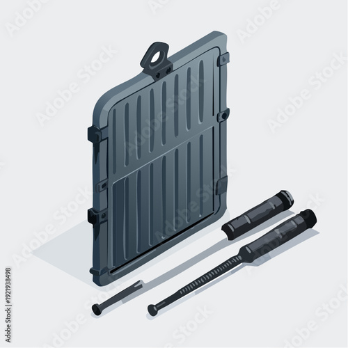 Metal door and riot baton accessories