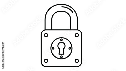 Metal padlock illustration in a clean line art style representing security, privacy, data protection, and locked access concepts.