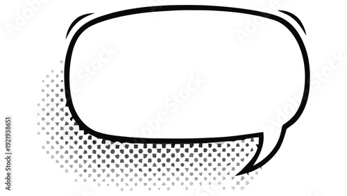 Minimalist comic speech bubble with halftone dot shadow isolated on white background