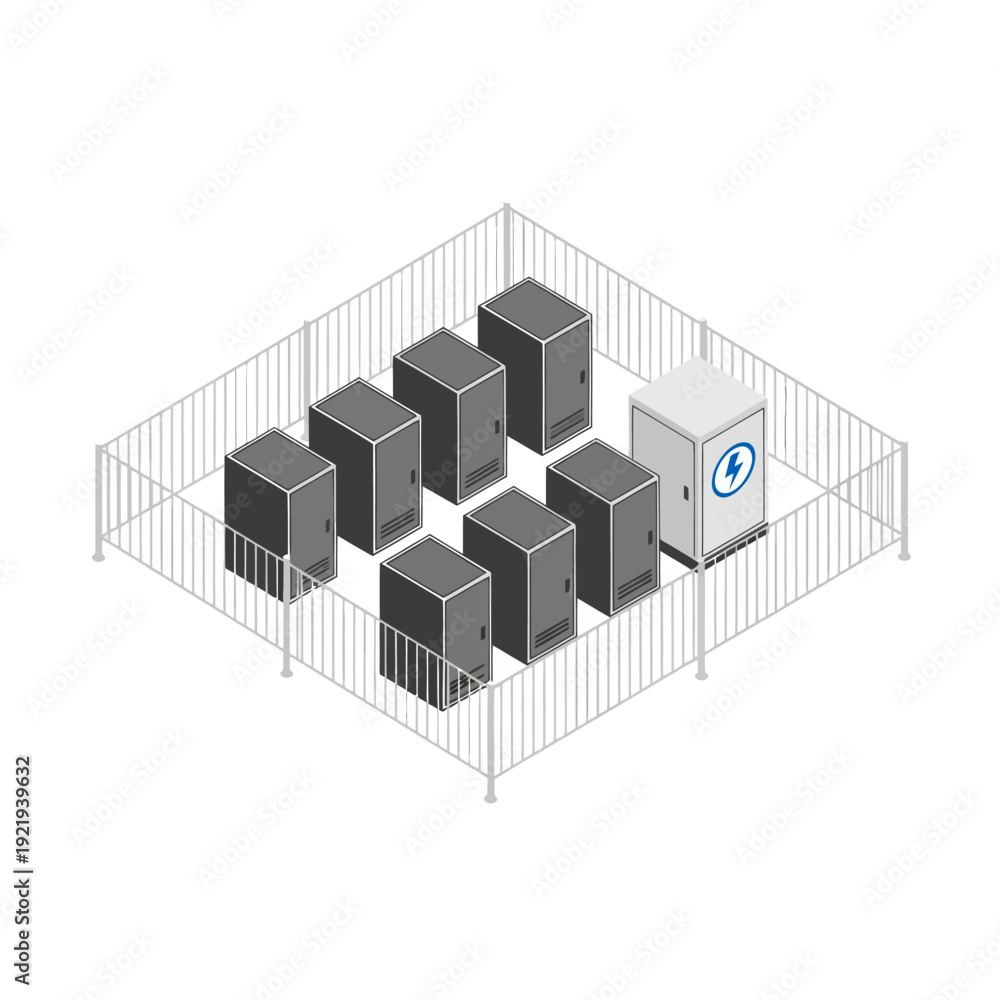 Fototapeta premium Server Rack with Multiple Servers and UPS.