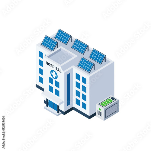 Hospital Building with Solar Panels Illustration.