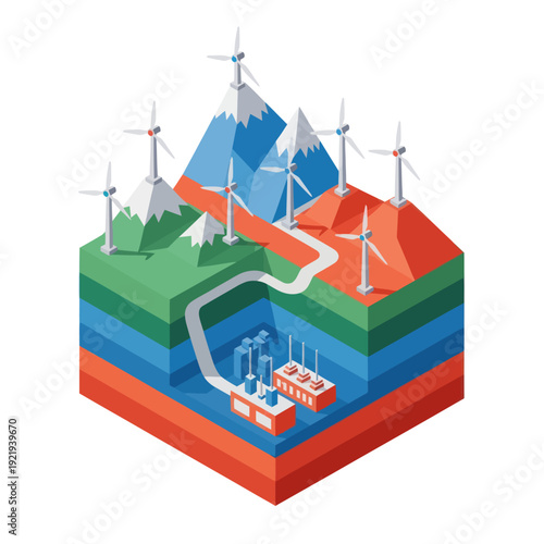3D Isometric Illustration of Renewable Energy Sources.