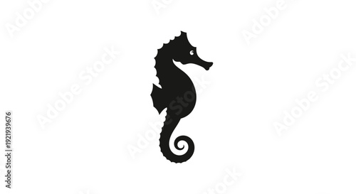 Black silhouette of a seahorse swimming.