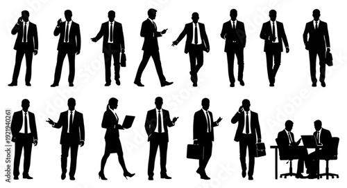 Collection of Business People Silhouettes in Various Poses.