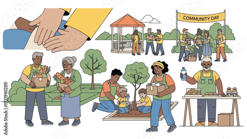 Diverse Community Volunteers Engaging in Various Outreach Activities.